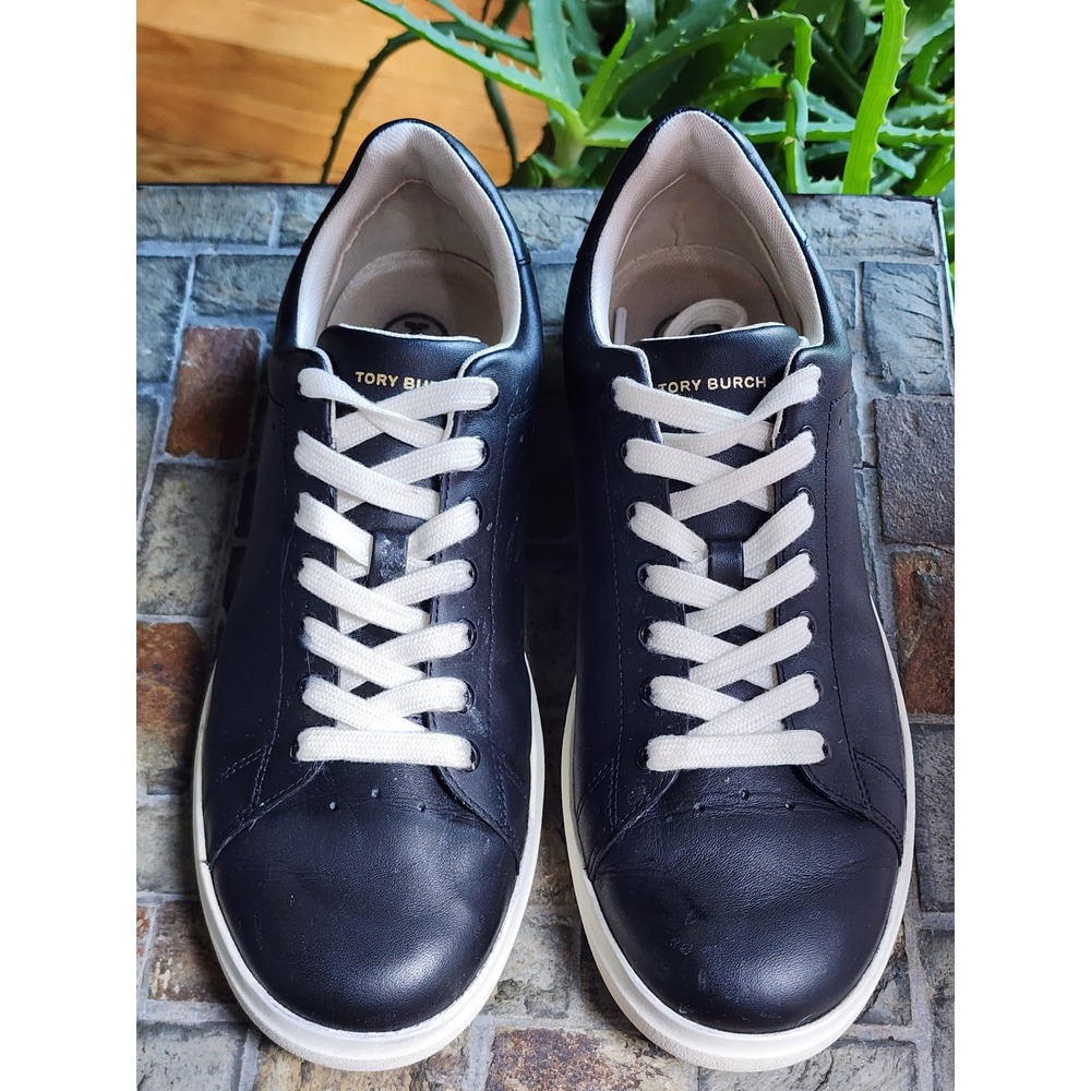 Tory Burch Howell Court Sneakers Black Leather Low Top 8913 Women Size 9